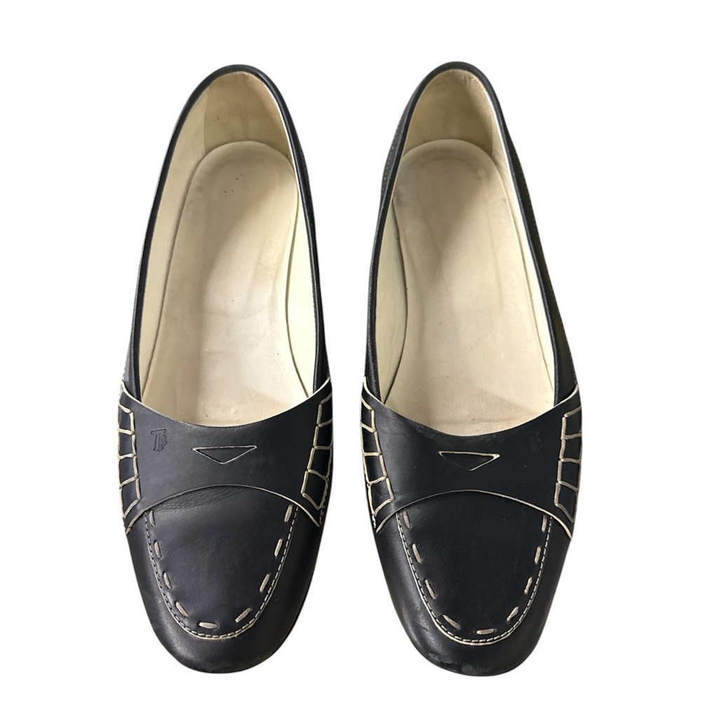 Tod's Black Leather Stitch-Trim Loafers